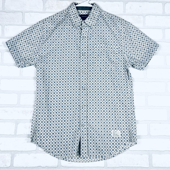 Adam Levine Collection Collared Button-up Shirt, White & Blue, Size Small - Picture 1 of 11